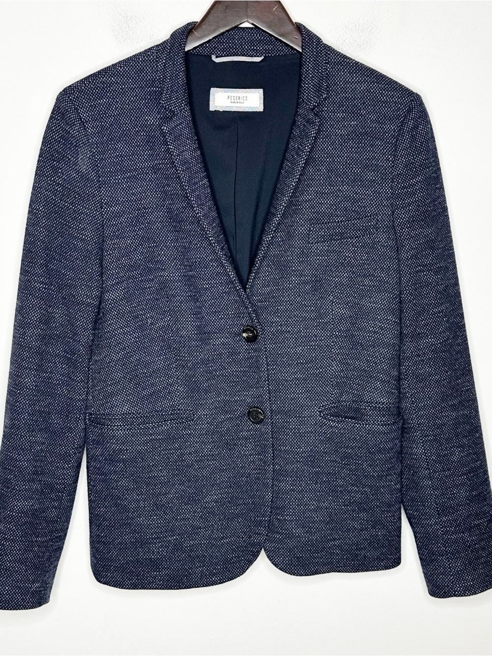Peserico Italy Luxury Knit Blazer Jacket Black White Wool Blend Sz 46 / US 10